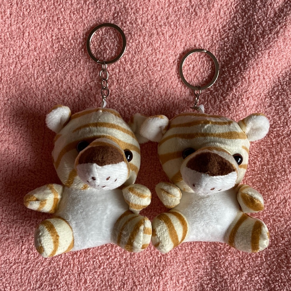 Striped Plush Tiger Keychain Set